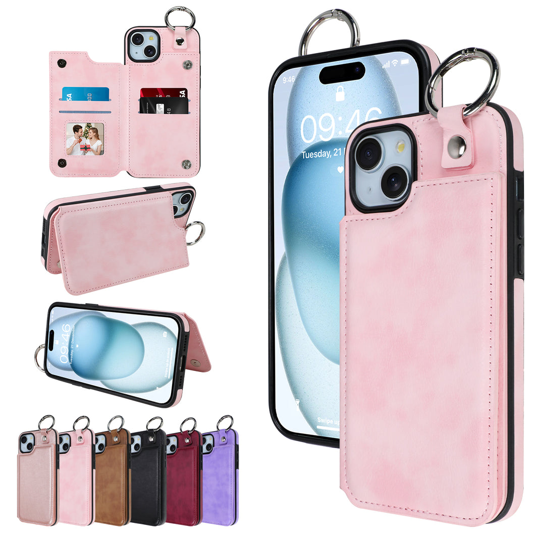 SOKAD - SOKAD - 全城熱賣 - 適用於iPhone 16 Pro Max 錢包手機殼 PU皮革插卡支架保護套 粉色