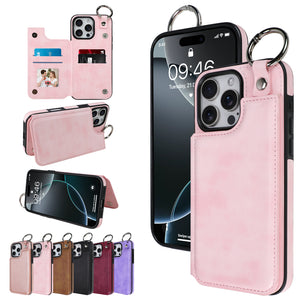 SOKAD - SOKAD - 全城熱賣 - 適用於iPhone 16 Pro Max 錢包手機殼 PU皮革插卡支架保護套 粉色