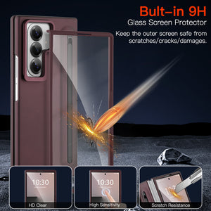 SOKAD - 全城熱賣 - 適用於三星 Galaxy Z Fold7 手機殼 自帶手寫筆,鋼化膜和支架 酒紅色