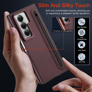 SOKAD - 全城熱賣 - 適用於三星 Galaxy Z Fold7 手機殼 自帶手寫筆,鋼化膜和支架 酒紅色