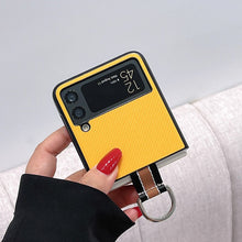 將圖片載入圖庫檢視器 Z Flip 4 3 Funda Case for Samsung Galaxy Z Flip 4 3 Metal Ring Yellow PU Leather Coque Shock proof Protection Phone Case Cover Capa