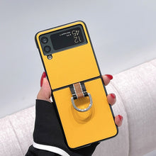 將圖片載入圖庫檢視器 Z Flip 4 3 Funda Case for Samsung Galaxy Z Flip 4 3 Metal Ring Yellow PU Leather Coque Shock proof Protection Phone Case Cover Capa