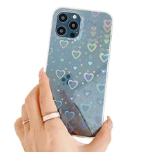 將圖片載入圖庫檢視器 Women Girls Clear Laser Heart Holographic Phone Case Glitter Cute Shockproof Cover for iPhone 14 13 12 11 Pro XR Xs Max 8P