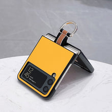 將圖片載入圖庫檢視器 Z Flip 4 3 Funda Case for Samsung Galaxy Z Flip 4 3 Metal Ring Yellow PU Leather Coque Shock proof Protection Phone Case Cover Capa