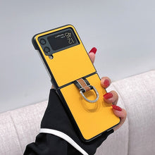 將圖片載入圖庫檢視器 Z Flip 4 3 Funda Case for Samsung Galaxy Z Flip 4 3 Metal Ring Yellow PU Leather Coque Shock proof Protection Phone Case Cover Capa