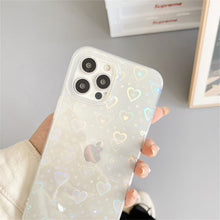 將圖片載入圖庫檢視器 Women Girls Clear Laser Heart Holographic Phone Case Glitter Cute Shockproof Cover for iPhone 14 13 12 11 Pro XR Xs Max 8P