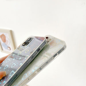 Women Girls Clear Laser Heart Holographic Phone Case Glitter Cute Shockproof Cover for iPhone 14 13 12 11 Pro XR Xs Max 8P