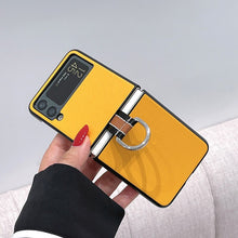 將圖片載入圖庫檢視器 Z Flip 4 3 Funda Case for Samsung Galaxy Z Flip 4 3 Metal Ring Yellow PU Leather Coque Shock proof Protection Phone Case Cover Capa