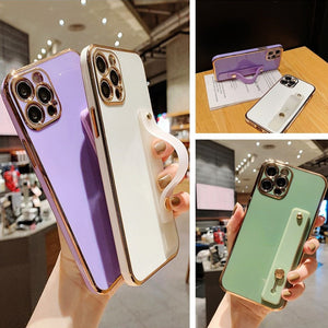 Wrist Strap Plating Phone Case For Samsung Galaxy S22 S21 S20 FE S10 S8 S9 Note 8 9 10 20 Ultra Plus Lite Silicone Soft Cover