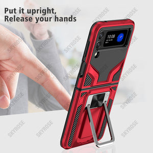 Z Flip3 5G Armor Shockproof Bracket Case for Samsung galaxy Z Flip 4 3 Case For Samsung Z Flip 3 Magnet Car Holder stand Cover